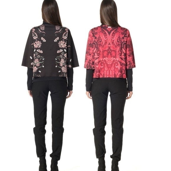 Animapop Jacket reversible floral black red pattern crop - Picture 3 of 12